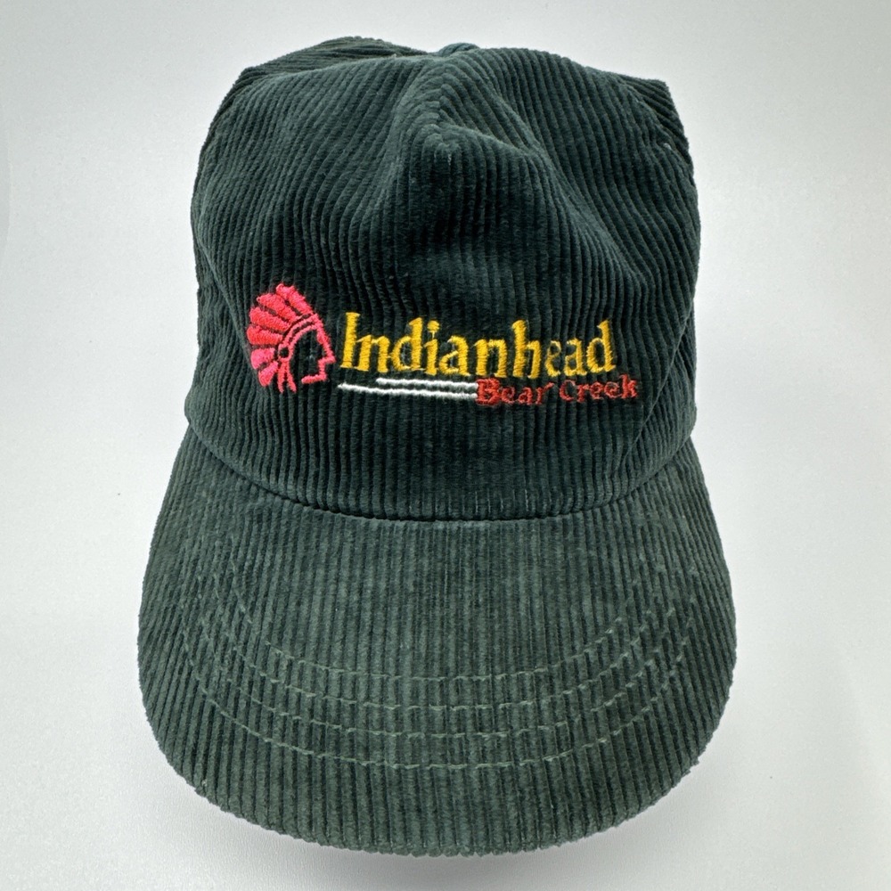 Vintage Indian Head Bear Creek Chief Logo Corduroy Cap Strapback Hat Made in USA